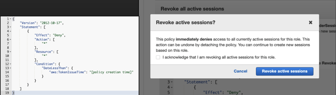 Screenshot of revoking active sessions