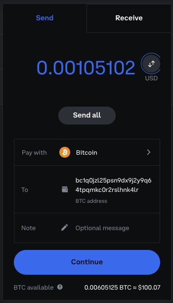 Coinbase Send in BTC