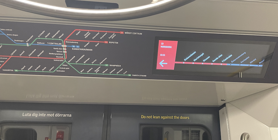 Train Cars in Metro showing time to next stop
